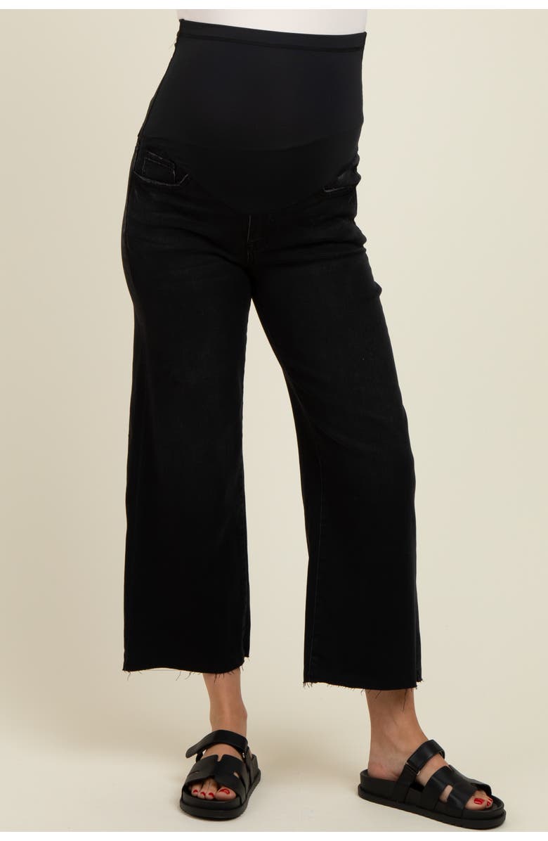 PinkBlush Raw Hem Cropped Wide Leg Maternity Jeans, Alternate, color, Black