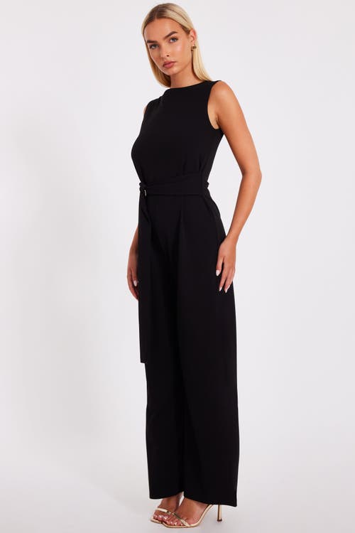 Quiz Scuba Crepe Jumpsuit With Gold Buckle In Black