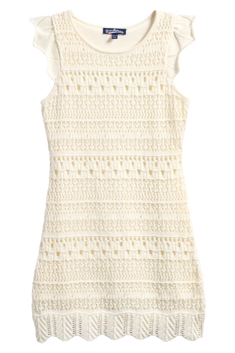 Kids' Flutter Sleeve Pointelle Dress, Main, color, EGRET