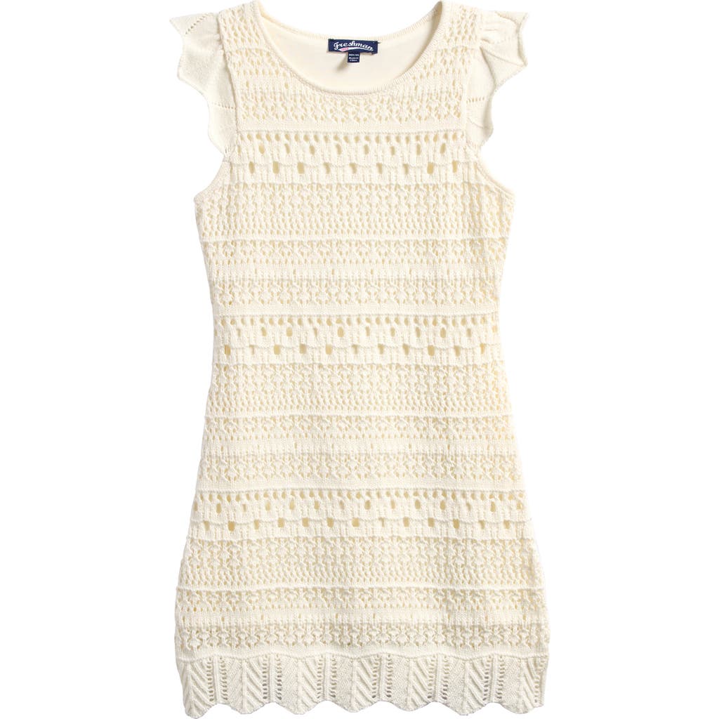 Freshman Kids' Flutter Sleeve Pointelle Dress In Egret