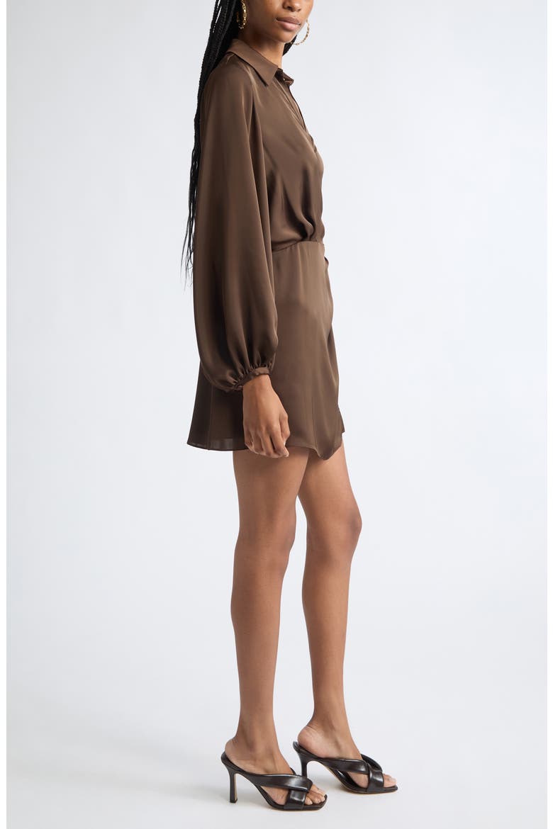 Carolyn Wrap Front Long Sleeve Satin Dress, Alternate, color, HERITAGE BROWN