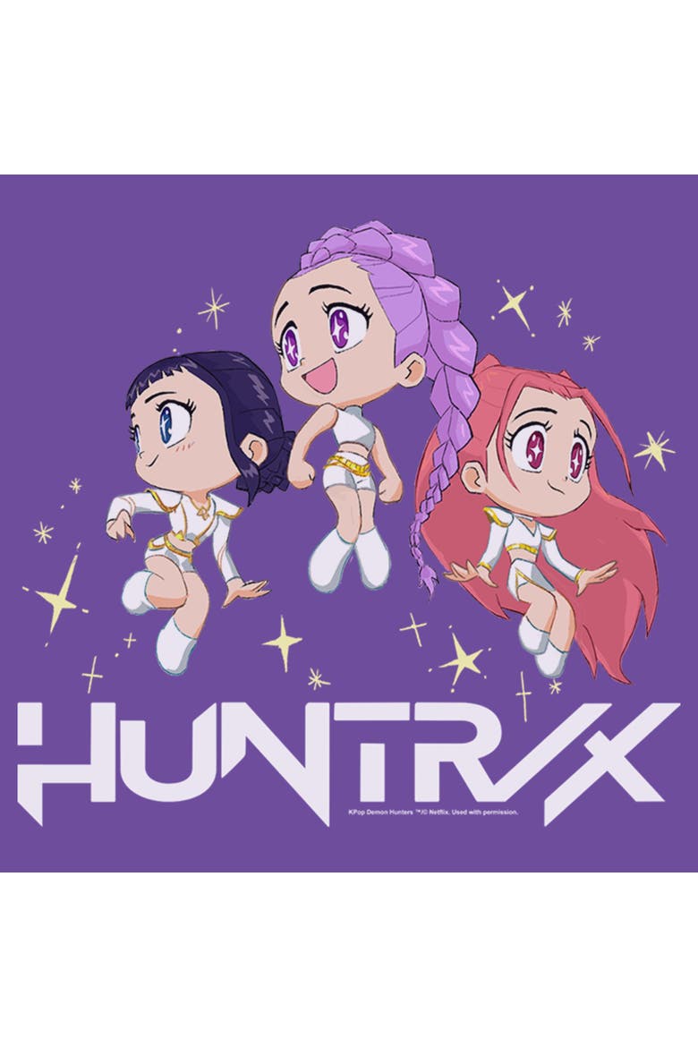 Junior's KPop Demon Hunters Chibi Trio Huntrix  Graphic T-Shirt, Alternate, color, Purple