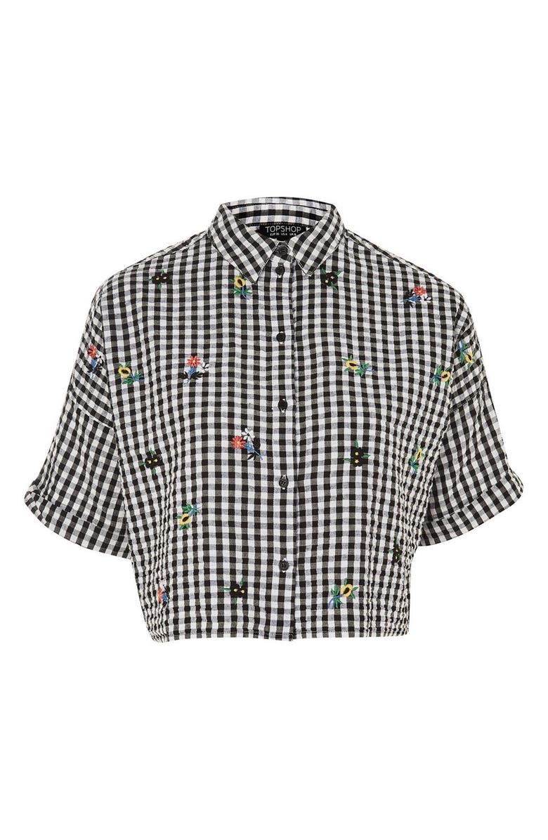 Topshop Kady Embroidered Gingham Shirt, Alternate, color,