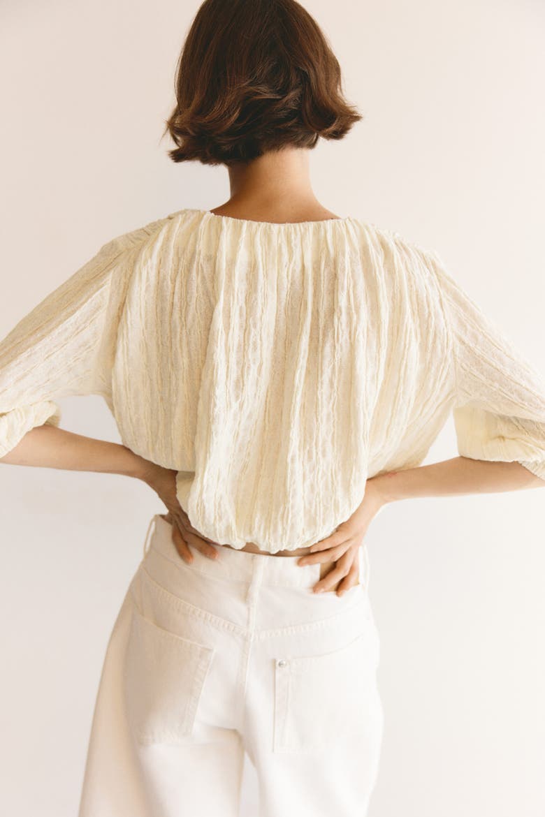 Textured Bubble-hem Blouse, Alternate, color, Cream