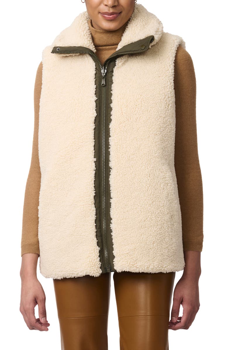 Bernardo Chevron Quilted Faux Shearling Lined Recycled Polyester Reversible Vest, Alternate, color, Olive