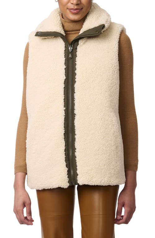 Bernardo Chevron Quilted Faux Shearling Lined Recycled Polyester Reversible Vest In Olive