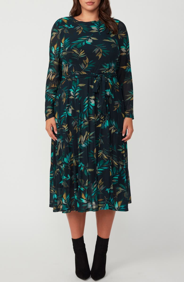 Estelle Foliage Whisper Long Sleeve Midi Dress, Main, color,