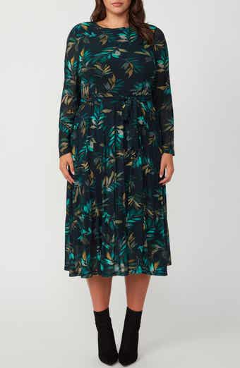 Estelle Foliage Whisper Long Sleeve Midi Dress