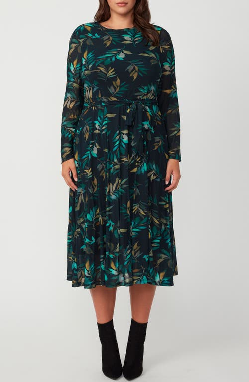 Estelle Foliage Whisper Long Sleeve Midi Dress in Green Print 