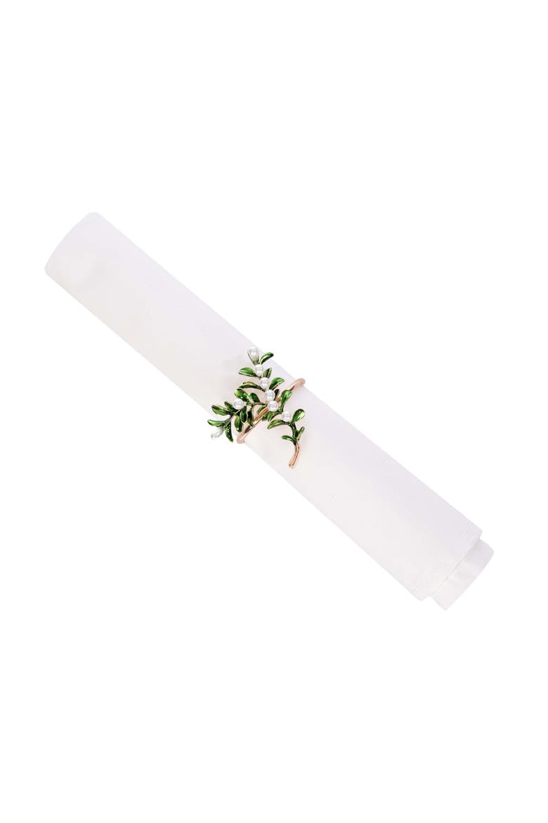 Pearls and Leaves Tabletop Napkin Rings Set of 4, Alternate, color, Green