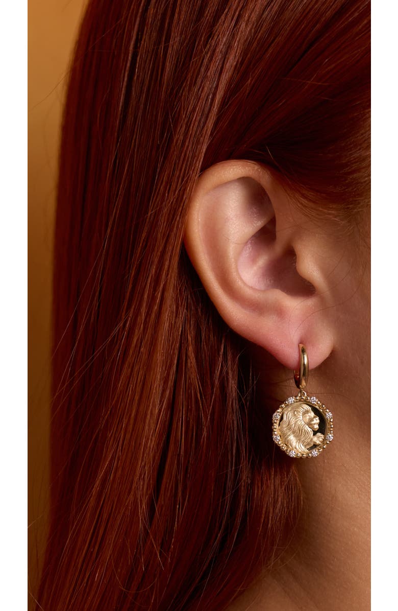 Lionheart 14K Gold Leo Diamond Bead Zodiac Dangle Earrings, Alternate, color, Yellow Gold