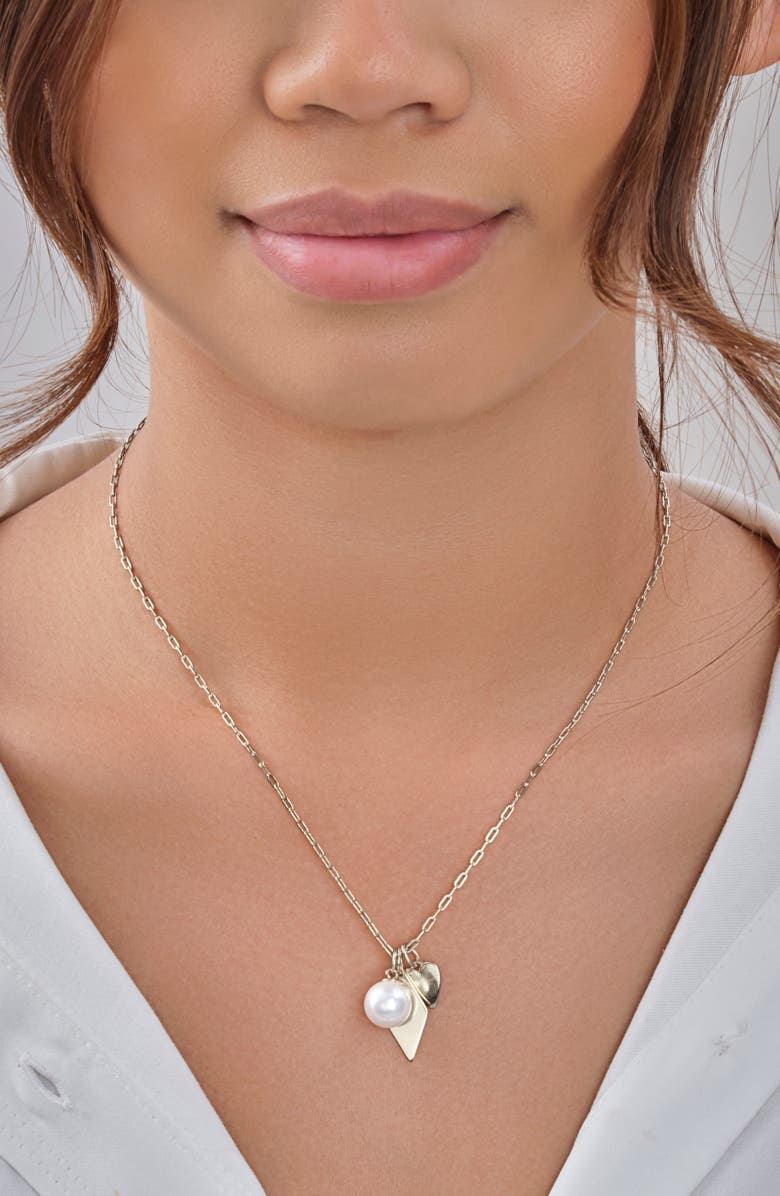 Sterling Forever Imitation Pearl Charm Necklace, Alternate, color, 