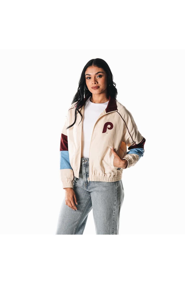 THE WILD COLLECTIVE Women's The Wild Collective Cream Philadelphia Phillies Color-Block Full-Zip Track Jacket, Alternate, color, 