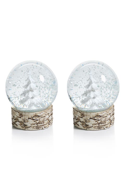 Set of 2 White Tree Snow Globes