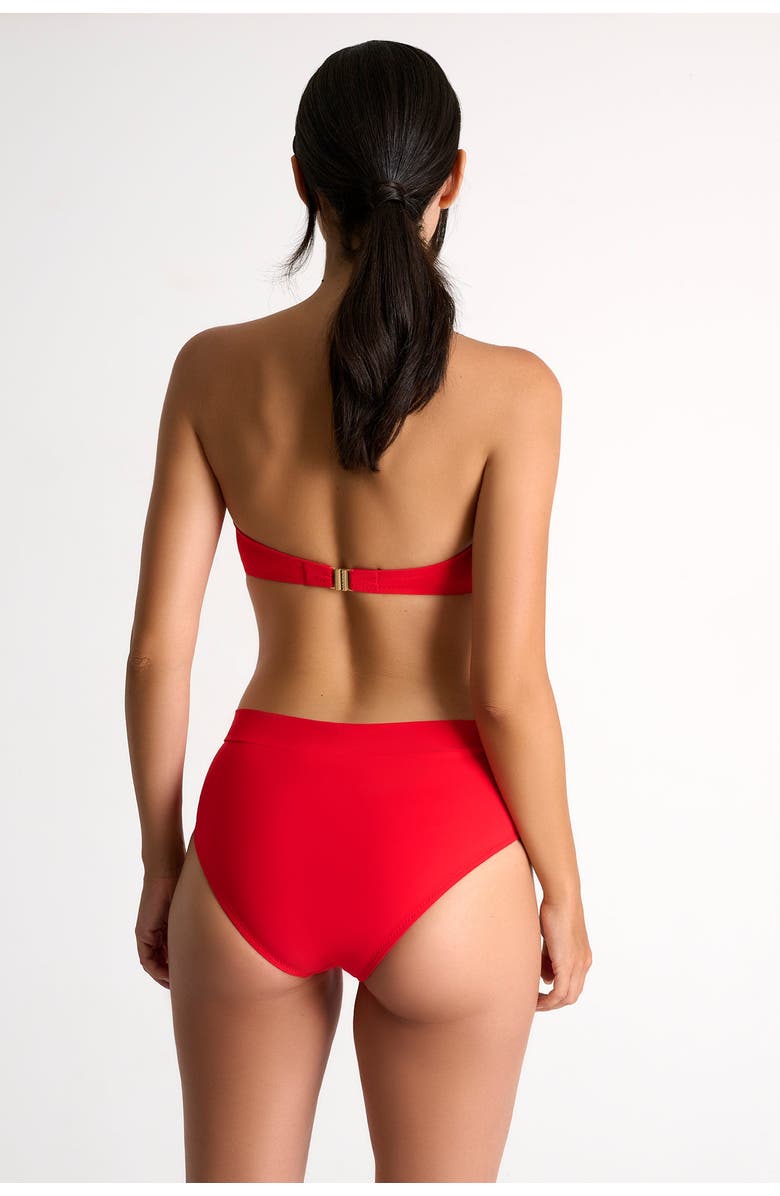 SHAN Bandeau Bikini Top With Petals Details, Alternate, color, Red