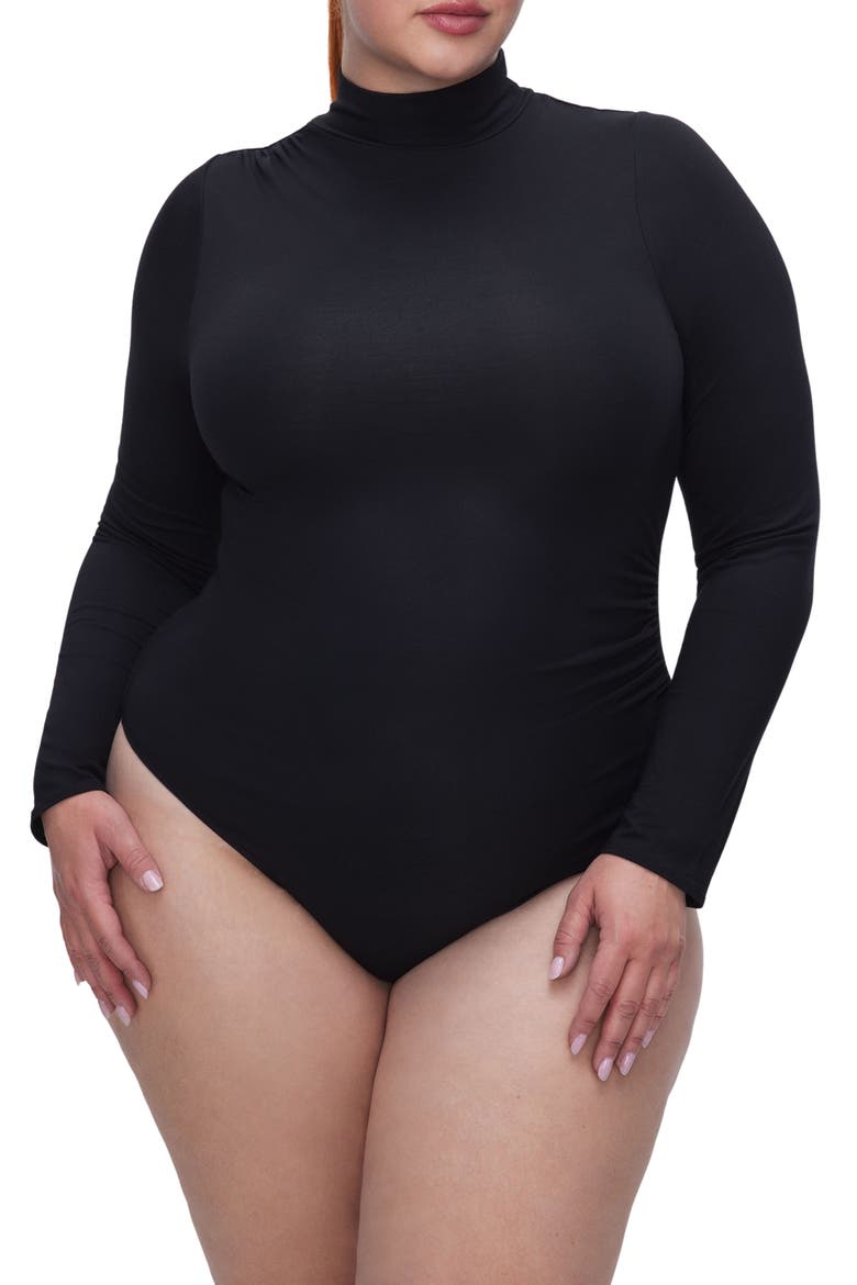 Ruched Turtleneck Bodysuit, Alternate, color, BLACK