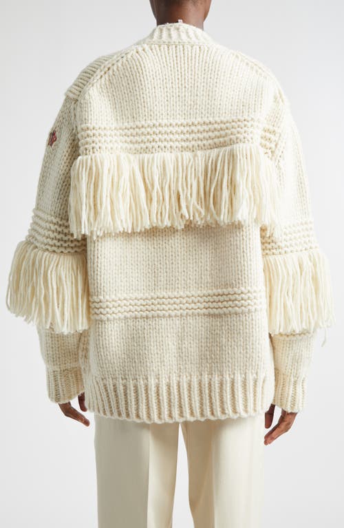 Moncler Grenoble Fringe Trim Wool Blend Cardigan In White