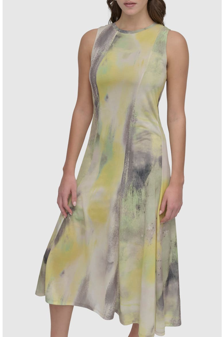 Print Slub Jersey Midi Dress, Alternate, color, WATERCOLOR HUES