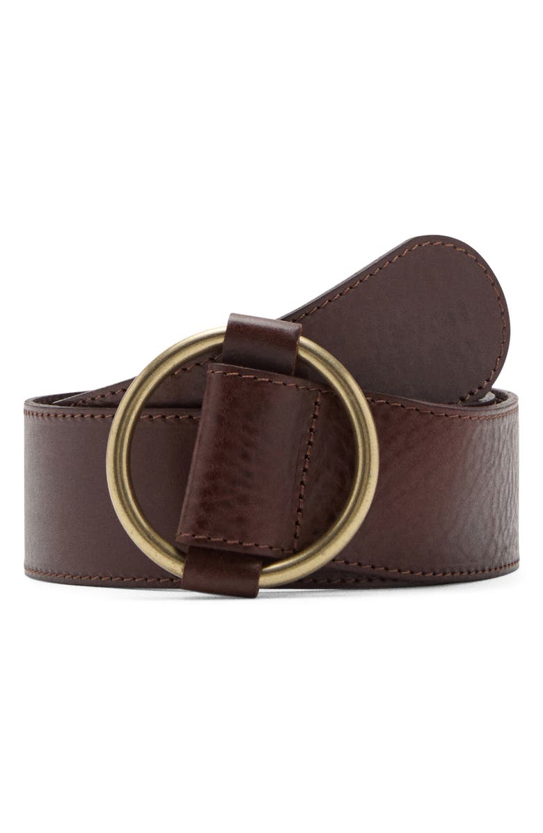MANGO Round Buckle Leather Belt, Main, color, 