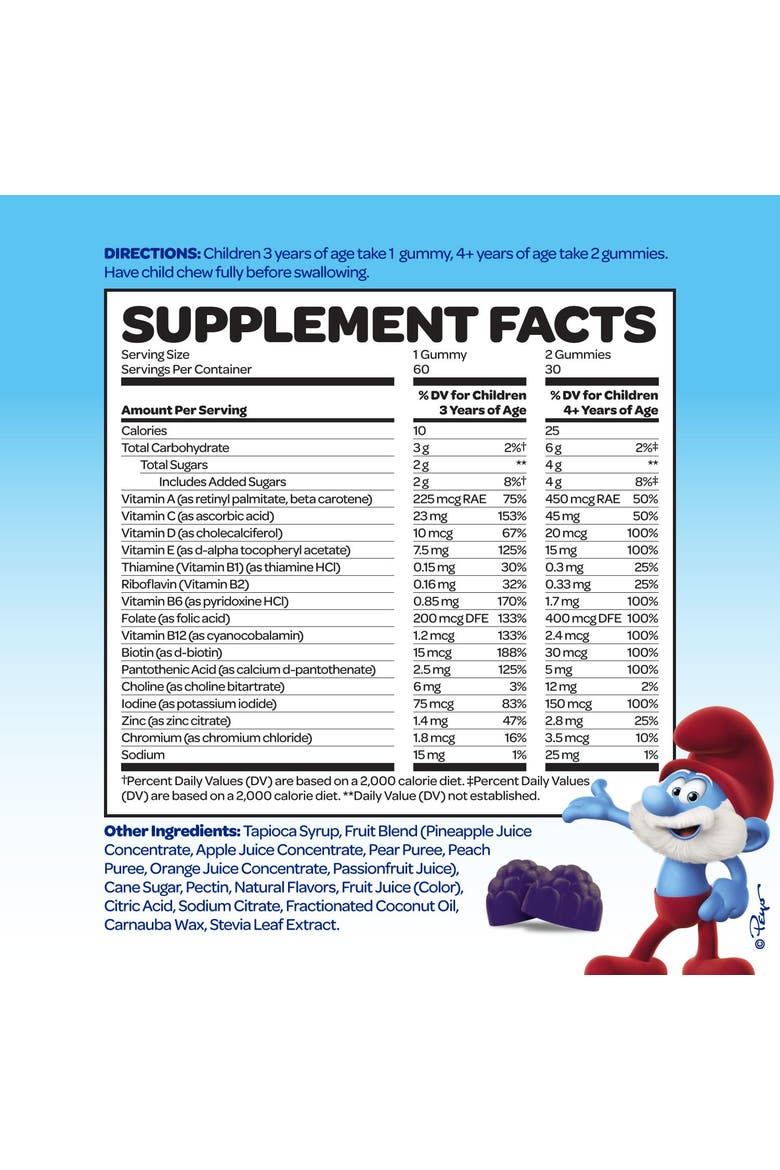 Multivitamin Kids Vitamin Gummies, Smurfs Berry Flavored, 60ct, Alternate, color, None