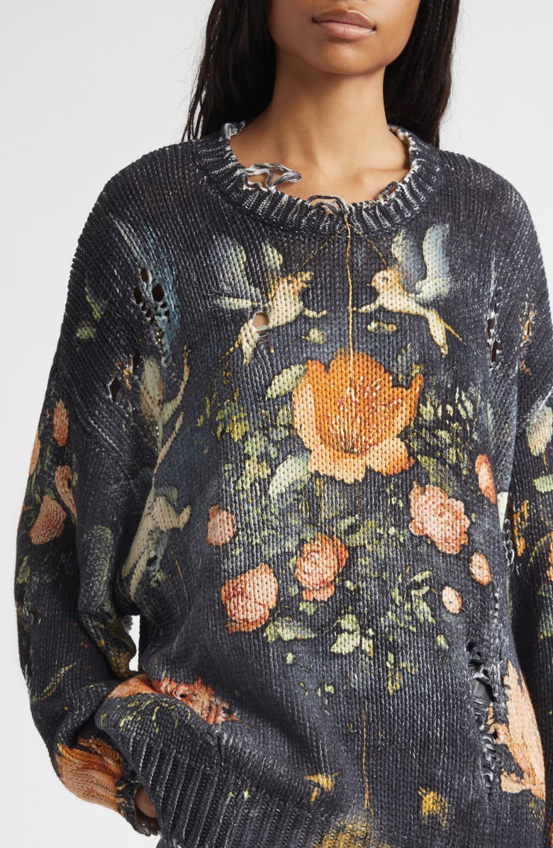 R13 Oversize Distressed Floral Sweater, Alternate, color, Multicolor Black