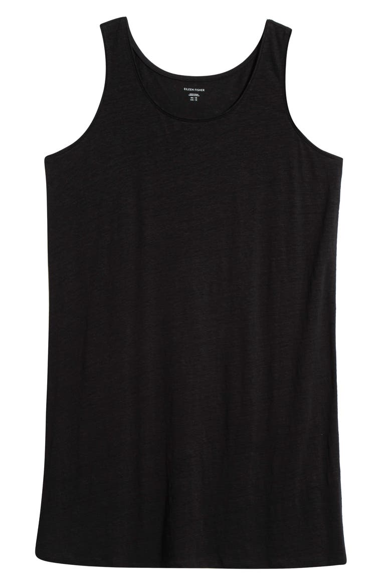 Organic Linen Scoop Neck Sleeveless Shift Dress, Alternate, color, BLACK