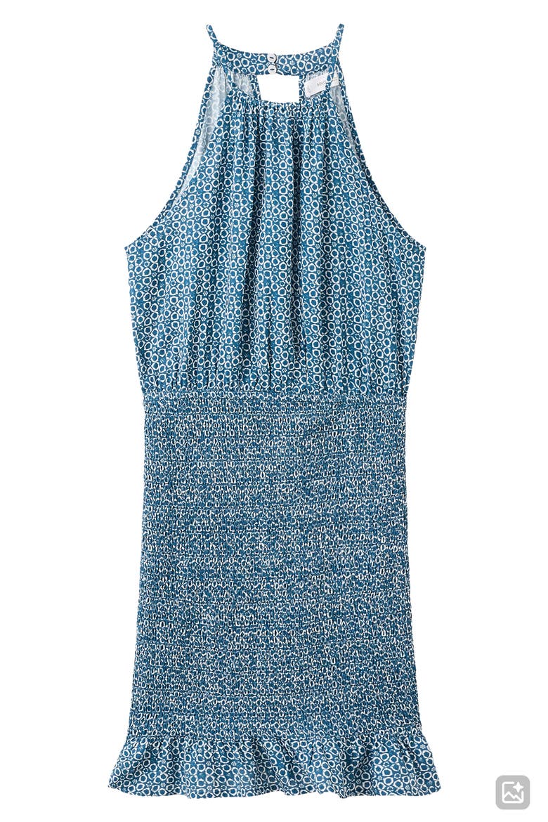 Print Smocked Halter Neck Minidress, Alternate, color, BLUE