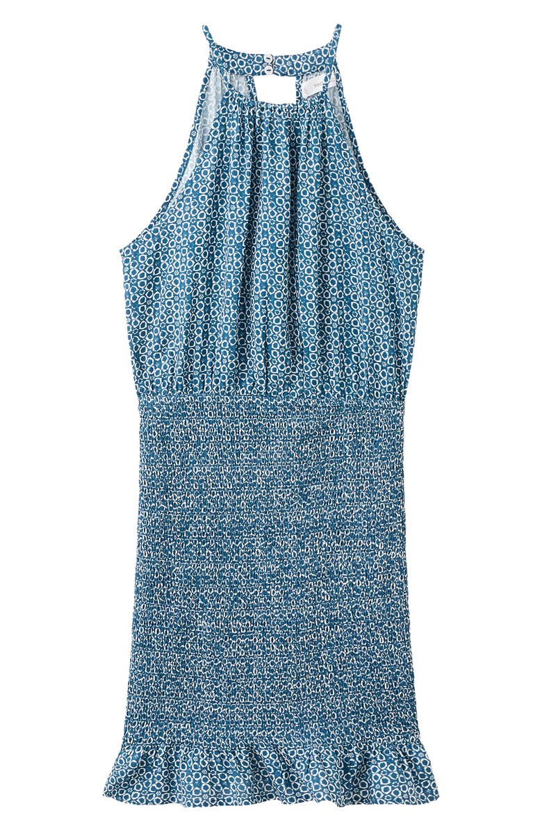 MANGO TEEN Print Smocked Halter Neck Minidress, Alternate, color, Blue