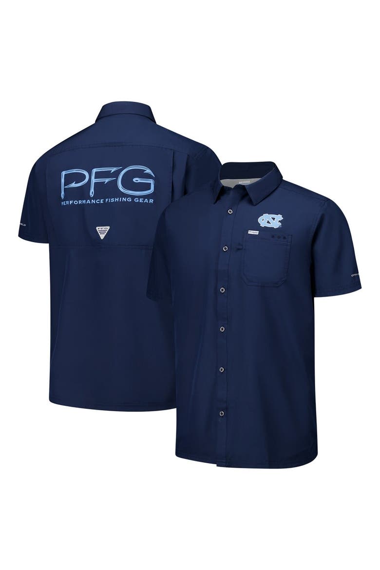 Men's Columbia Navy North Carolina Tar Heels PFG Slack Tide™ Omni-Shade™ Button-Up Camp Shirt, Main, color, Navy