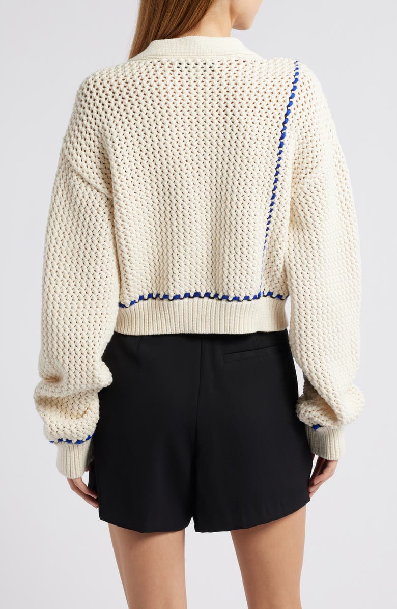 Solid & Striped The Nico Asymmetric Open Stitch Crop Cotton Cardigan, Alternate, color, 