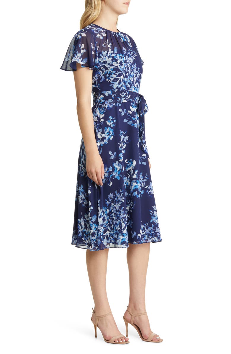Eliza J Flutter Sleeve Flower Print Dress, Alternate, color, 
