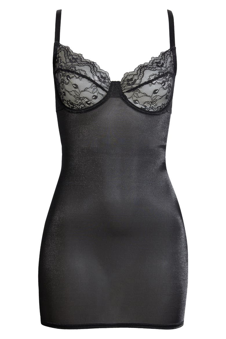 Lace & Mesh Underwire Chemise, Alternate, color, BLACK