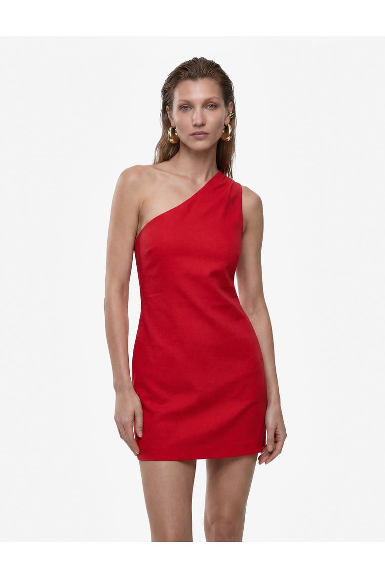 Linen Blend Asymmetric One Shoulder Mini Dress, Main, color, RED