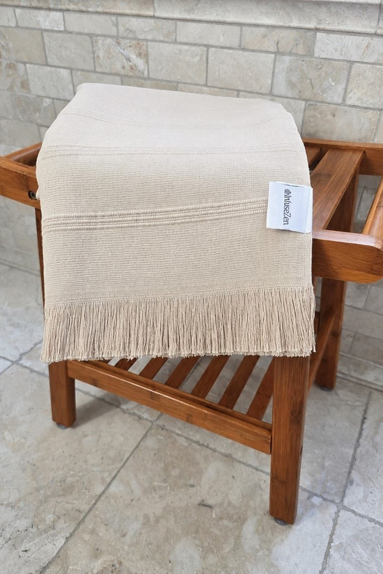 Raised Stripe Organic Cotton Terry-Lined Turkish Bath Towel, Alternate, color, Beige