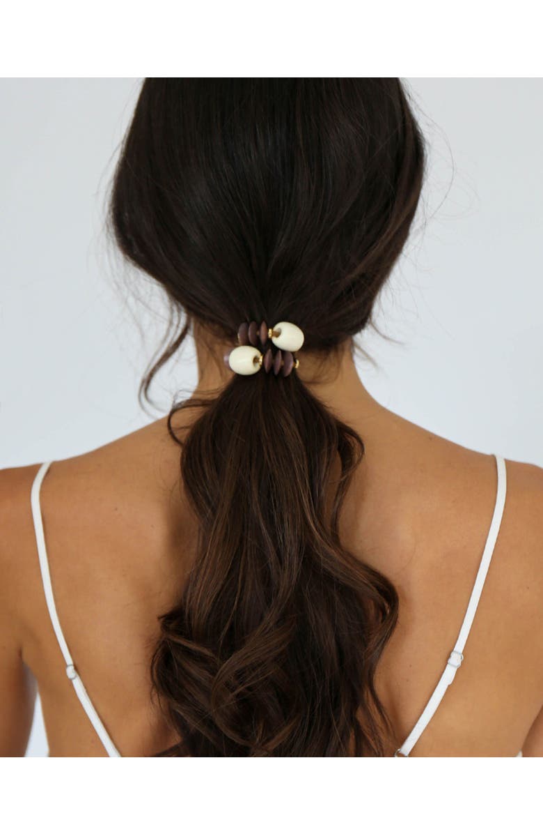 By Lilla Clove Capsule Beaded Bracelet Hairtie, Main, color, Brown