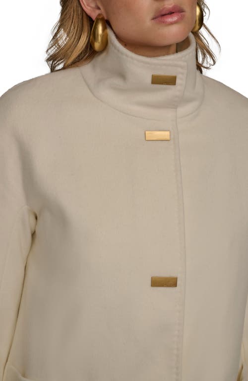 Donna Karan New York Convertible Collar Wool Blend Coat In White