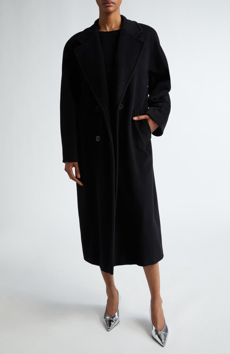Max Mara Madame Double Breasted Wool & Cashmere Coat, Main, color, Black