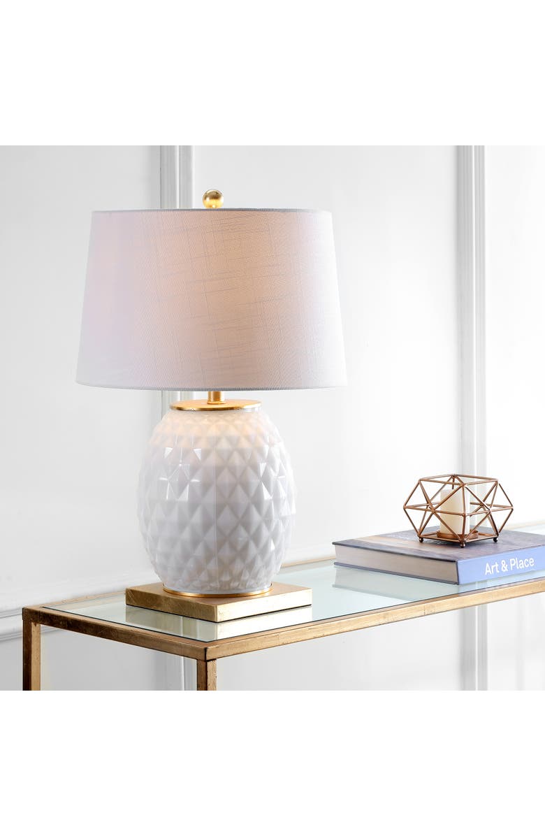 JONATHAN Y Diamond 25.5" LED Glass/Metal Table Lamp, Alternate, color, White/Gold