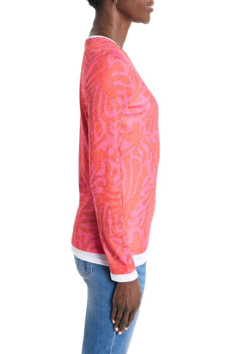 NZT by NIC+ZOE Abstract Leaf Print Double Layer Long Sleeve T-Shirt, Alternate, color, Red Multi
