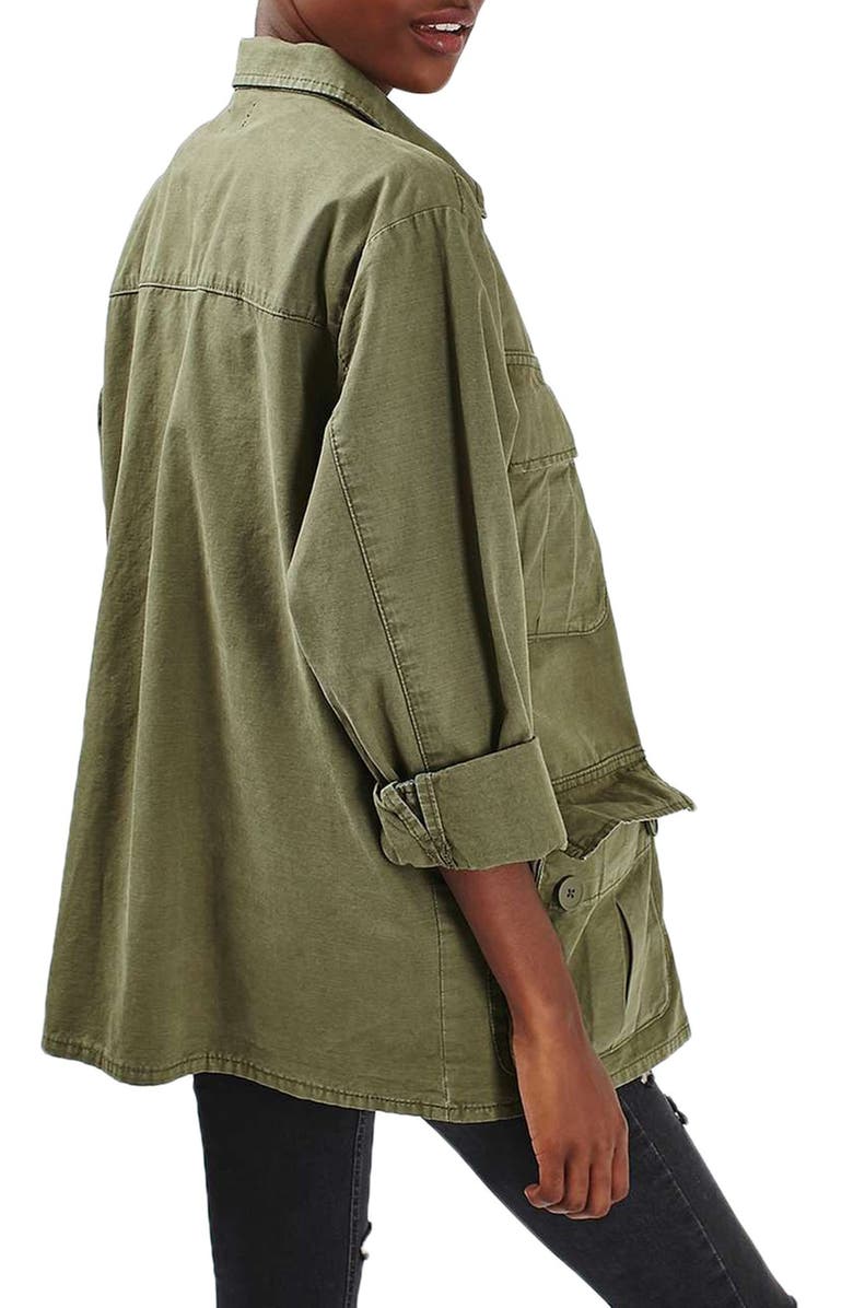 Topshop Oversize Army Shirt Jacket, Alternate, color, 