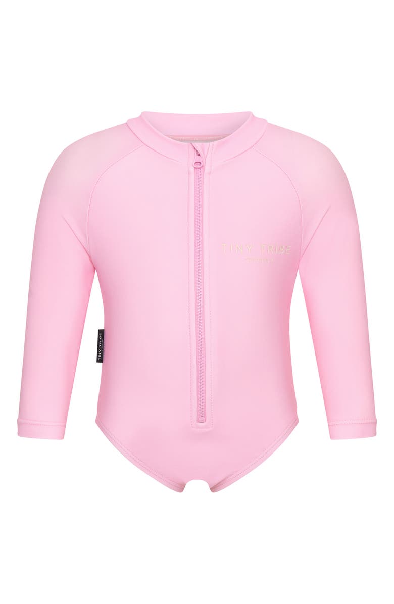 TINY TRIBE Core Diving Long Sleeve One-Piece Swimsuit, Main, color, Pink