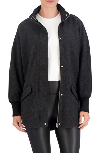 Ookie & Lala Faux Cashmere Rib Cuff Jacket In Dark Charcoal