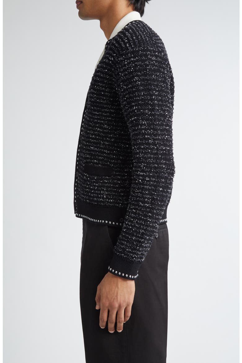 Eyelash Tweed Jacquard Knit Cardigan, Alternate, color, BLACK