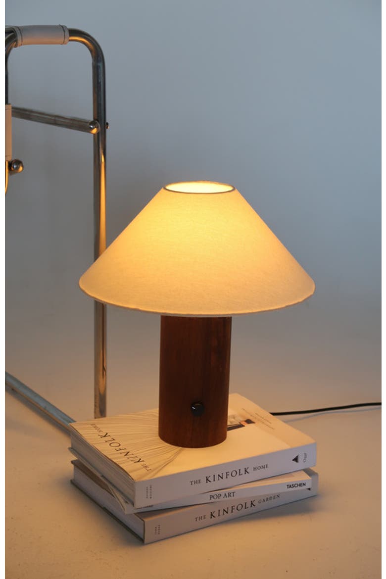 Oakley 13" Modern LED Walnut Wood Table Lamp with Cream Fabric Shade, Bulb Included, Alternate, color, Walnut