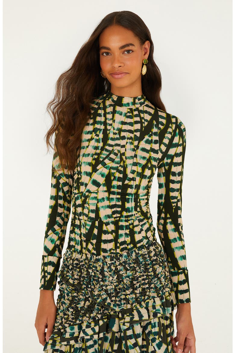 Striped Leaves Smocked Long Sleeve Top, Alternate, color, STRIPED LEAVES MOSS