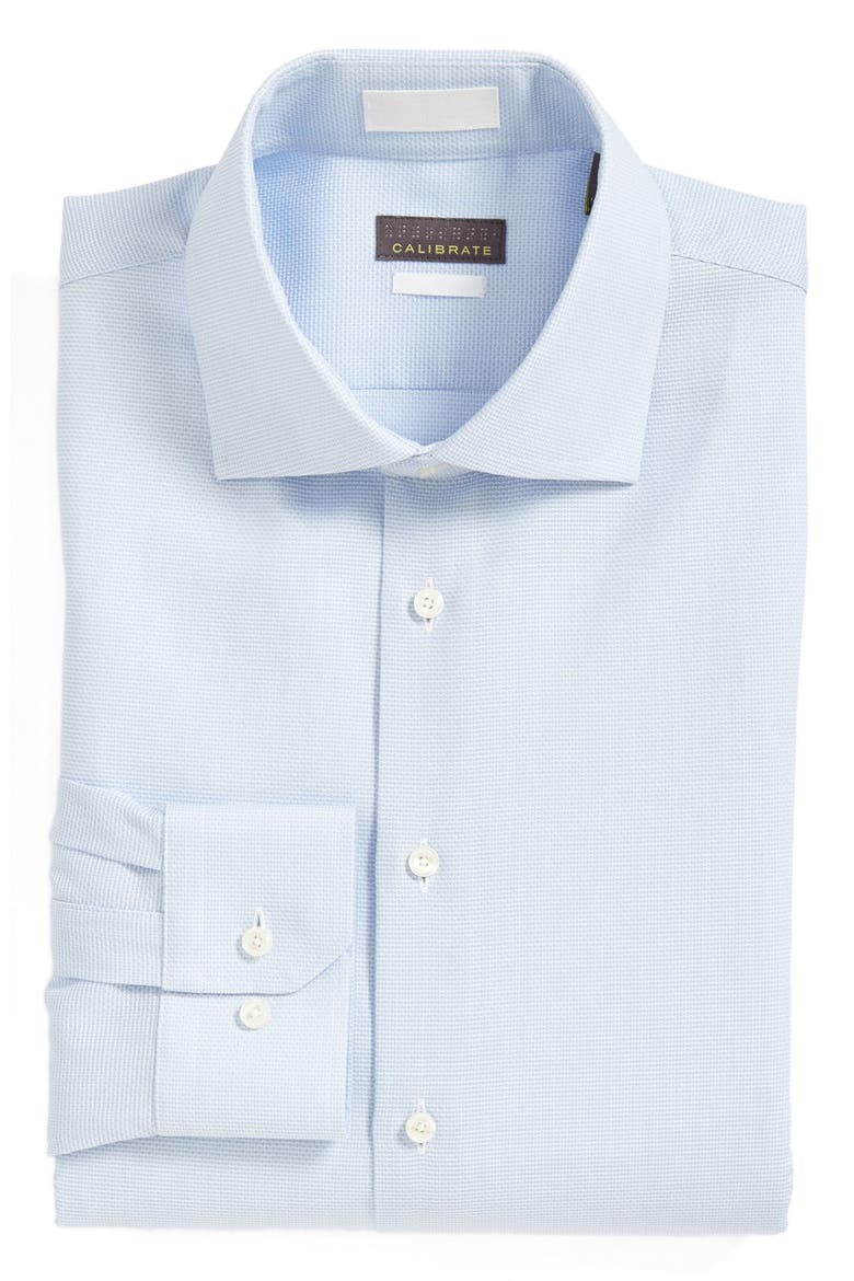 Trim Fit Non-Iron Stretch Dobby Dress Shirt, Main, color, BLUE CALIBRATE