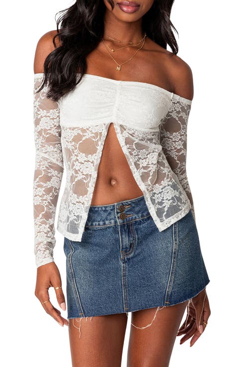 Odessa Split Front Off the Shoulder Lace Top