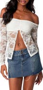 EDIKTED Odessa Split Front Off the Shoulder Lace Top