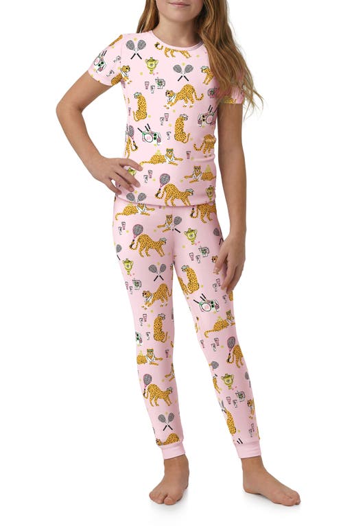 Shop Bedhead Pajamas Kids' Print Fitted Two-piece Stretch Jersey Pajamas In Tennis Cheetahs