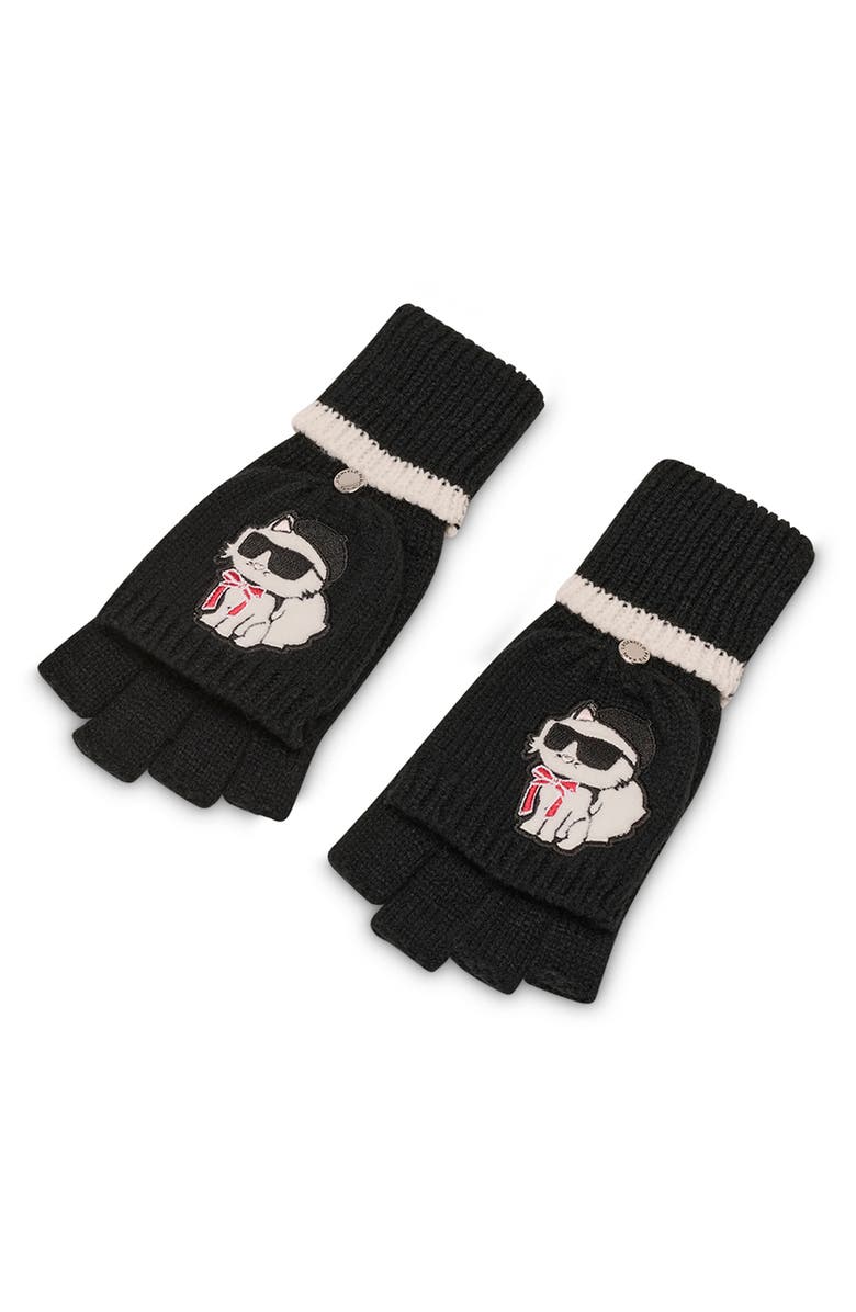 KARL LAGERFELD PARIS Sassy Choupette Flip Top Gloves, Alternate, color, Black